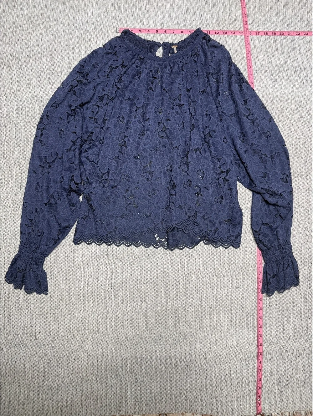 Free People Navy Blue Lace Long Sleeve Blouse XL